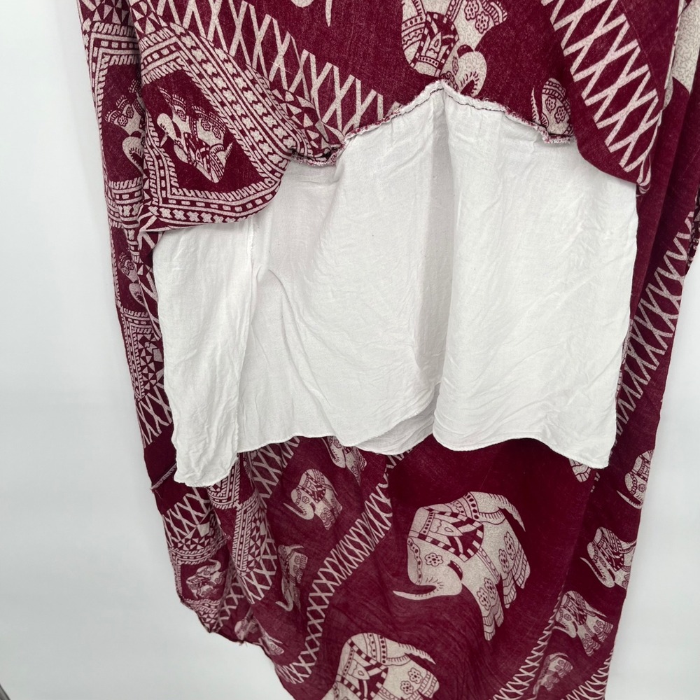Bangkok Pants Elephant Print Skirt Women One Size Burgundy Smocked Waist Boho - Picture 7 of 9